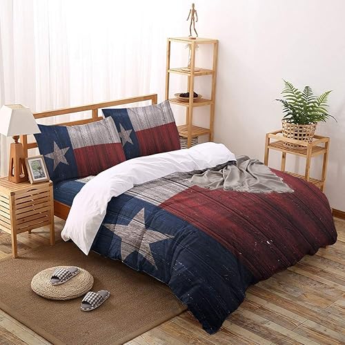 T&H XHome Juego de 4 fundas de edredón para cama doble, tamaño 1, funda de edredón de lujo, 2 fundas de almohada, 1 sábana plana, bandera de Texas