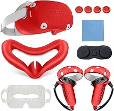 Silicone Cover Set for Oculus Quest 2, Accessories for Meta Quest 2 Including VR Face Cover, VR Shell Cover, Controller Grip Cover, Lens Cover, Disposable Eye Cover(Red)