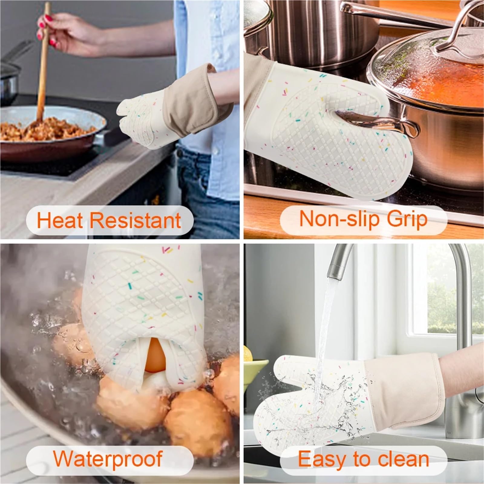 MRKU Guantes para Hornear, Guantes de Cocina para Horno, Juego de 3 Unidades, Silicona Resistente al Calor, Accesorios para el hogar y la Cocina.