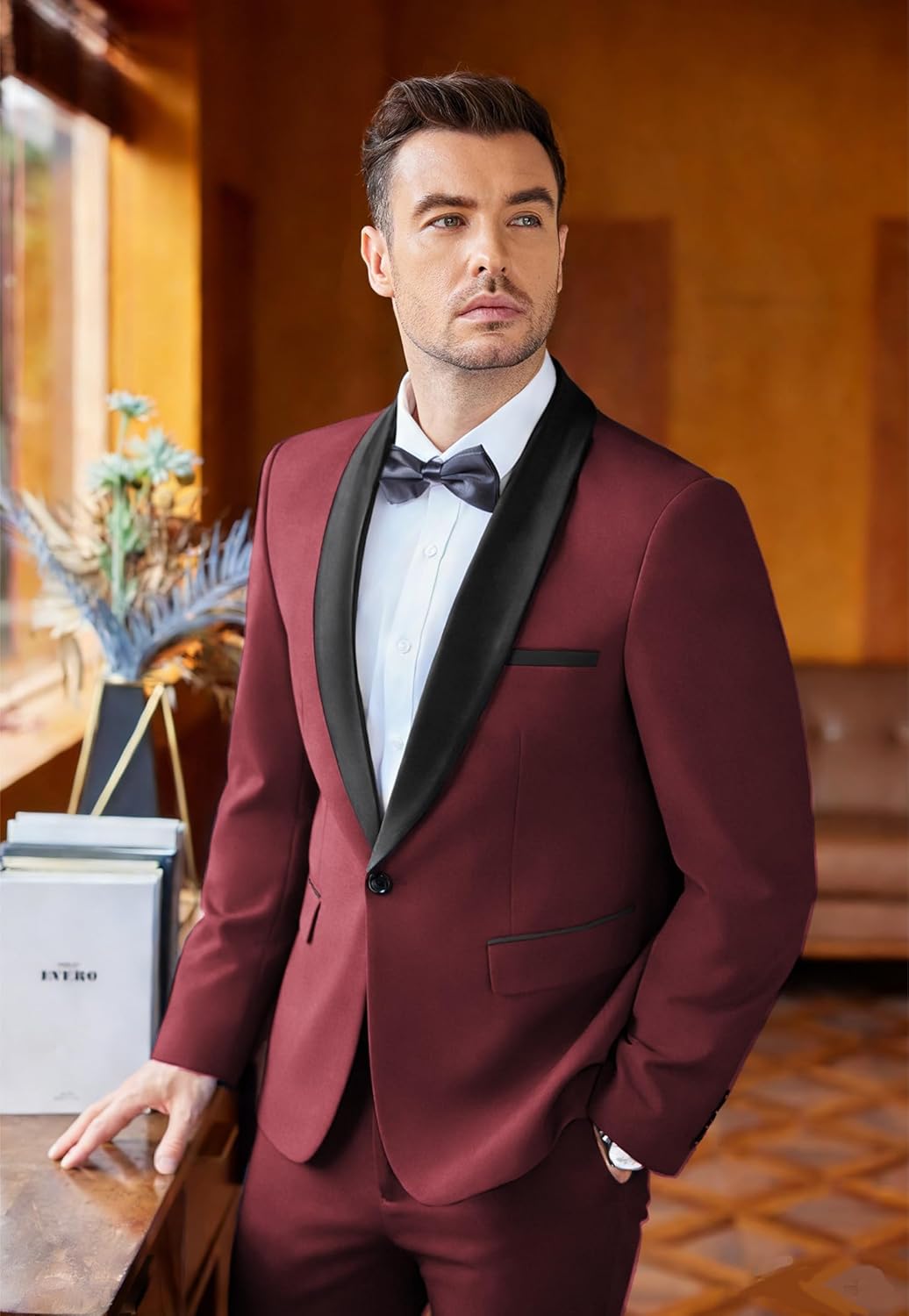COOFANDY Mens Tuxedo Suit Set Slim Fit 2 Piece Dress Suit Shawl Lapel Tuxedo Jacket Pants for Wedding Dinner Prom Party - Image 2