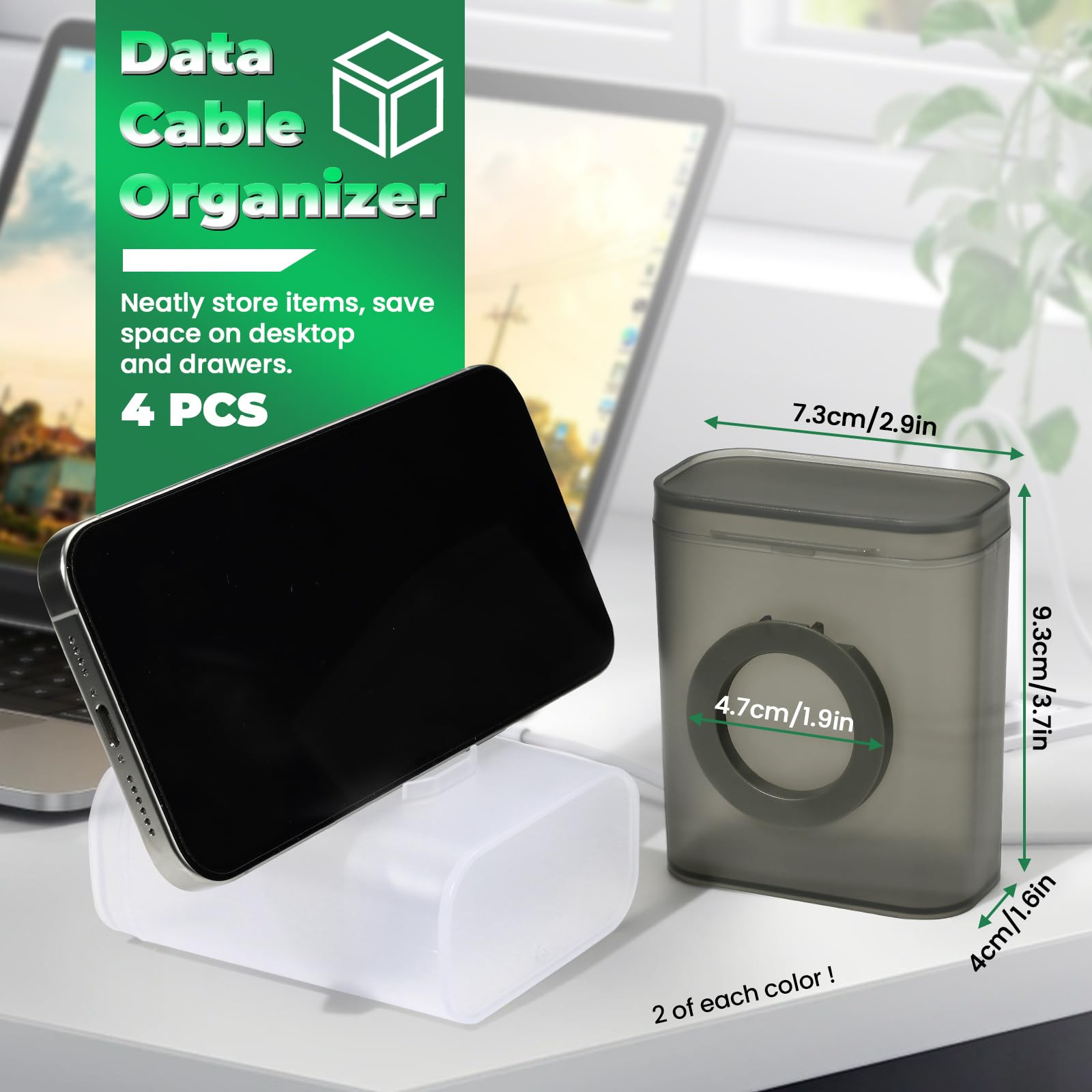 NEETUE 4 Pcs Data Cable Storage Box, Qtip Holder Travel Case Portable Hair Tie Holder Hair Tie Container Hair Tie Holder Travel , Charger Organizer Case for Data Cables,Headphones (Multicolour)