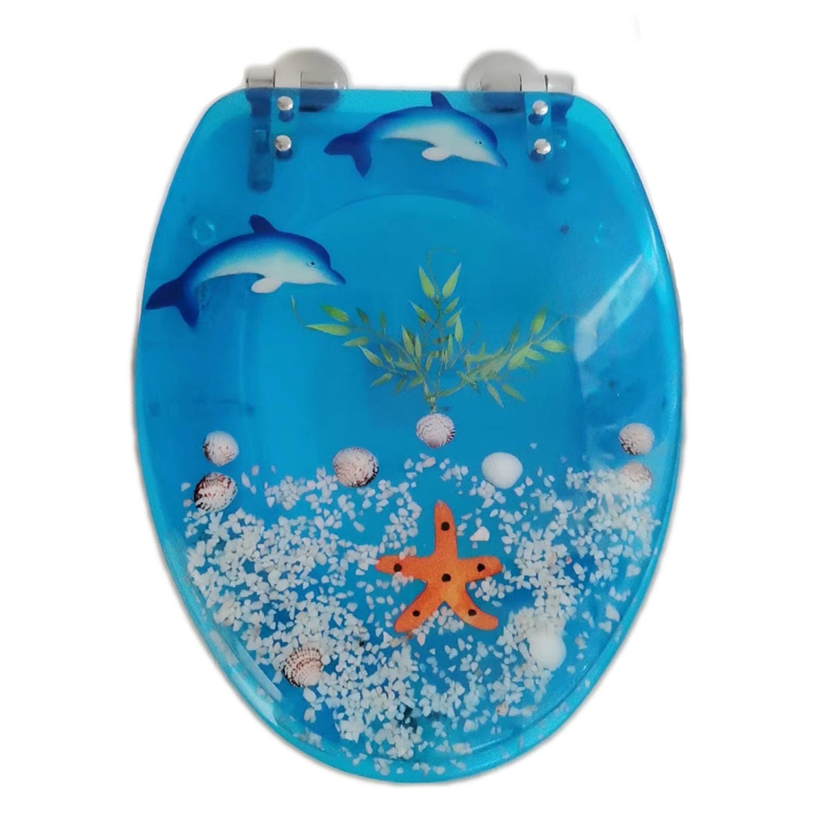 Extended Glitter Resin Toilet Seat, 3.3 Clear Silver Foil Soft Close Release Easy Clean Adjustable Hinges, Lightweight, Durable, Portable, User-Friendly, Compact, Elongated