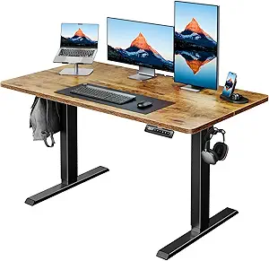 HUANUO 48" x 24" Electric Standing Desk Adjustable Height, 4 Memory Height Settings, Headphone Hook, Cable Manager, Sit Stand Up Desk for Home Office & Computer Workstation, Vintage Brown