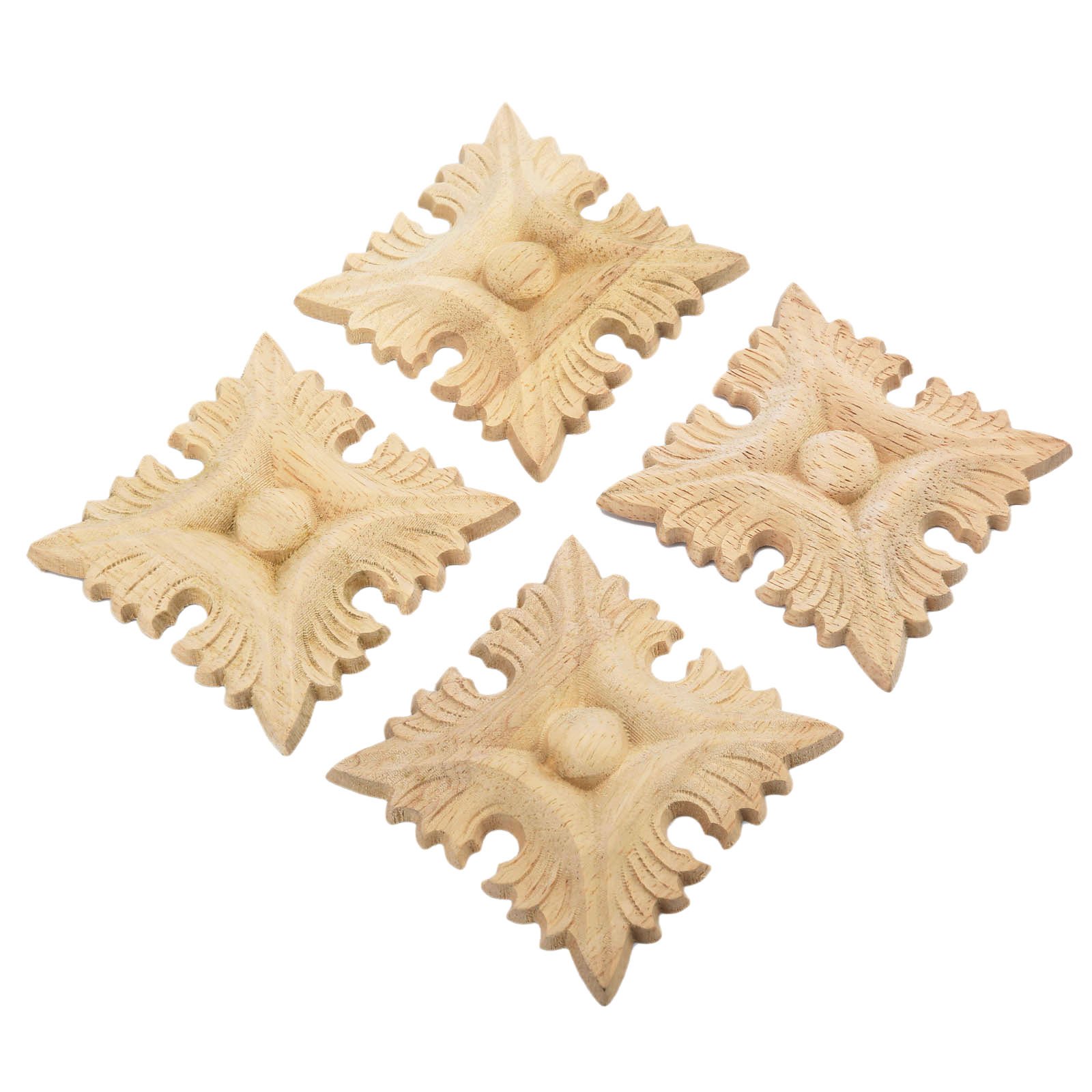 Muxsam 4Pcs 4# Wood Carved Square Corner Flower Onlay Applique Unpainted Door European Style