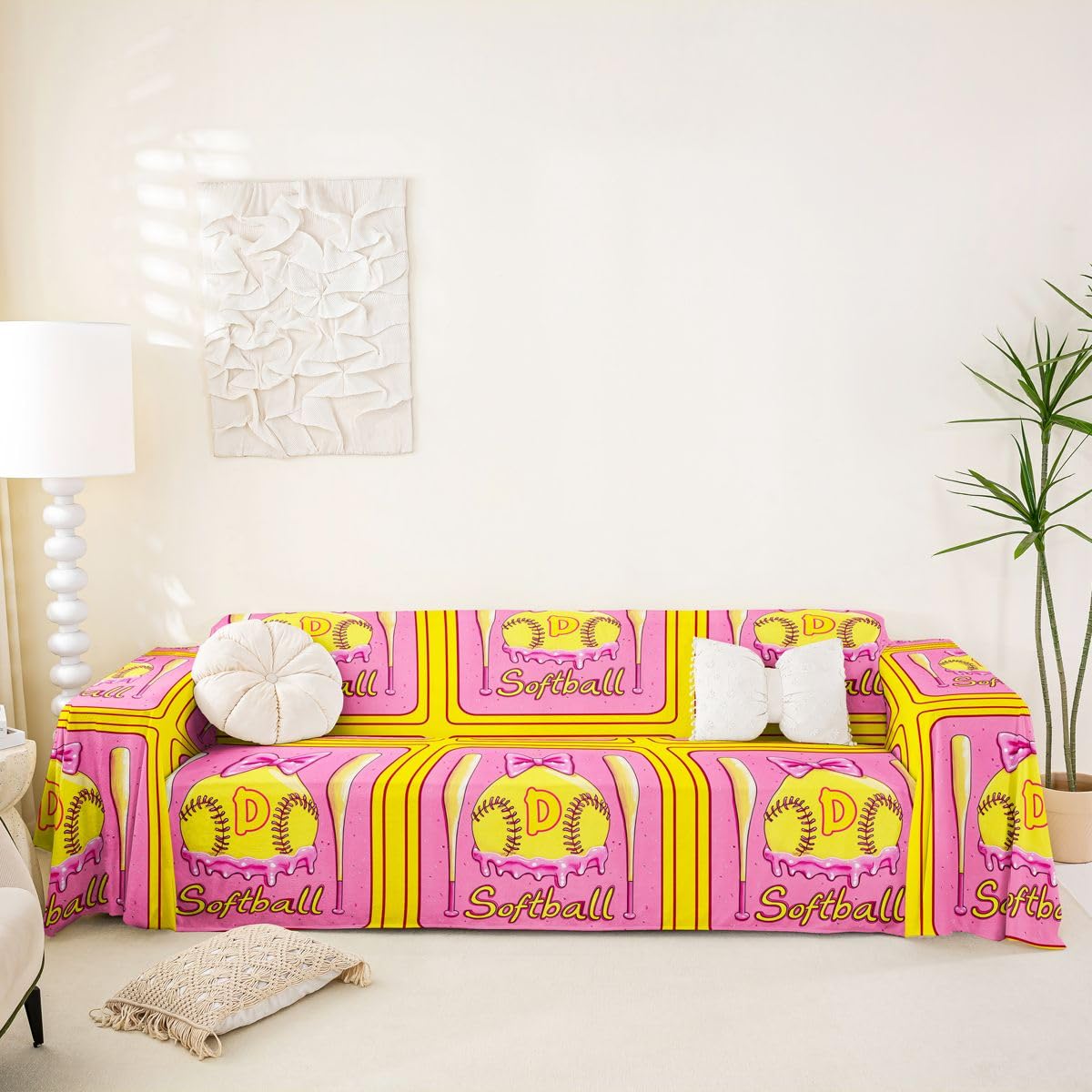Homewish Różowy pokrowiec na sofę z lodami, litera D, przyjazna dla zwierząt domowych, poszewka na poduszkę, urocza kokarda, pączek, deser, sofa, pokrowiec na meble, dla zwierząt domowych, dzieci, 180