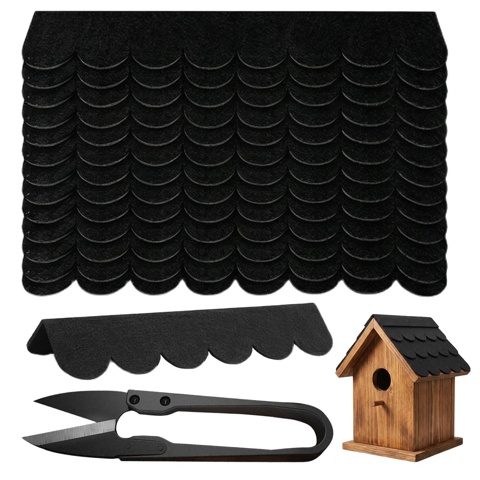 YYMT 21pcs Self-Adhesive Felt Roof Shingles for Bird House, Mini Roofing Felt Shingles in 2 Sizes, DIY Cuttable Roof Tiles for Nesting Box, Rabbit Hutch, Insect Hotel, Dog Kennel, Mailbox, (Black)