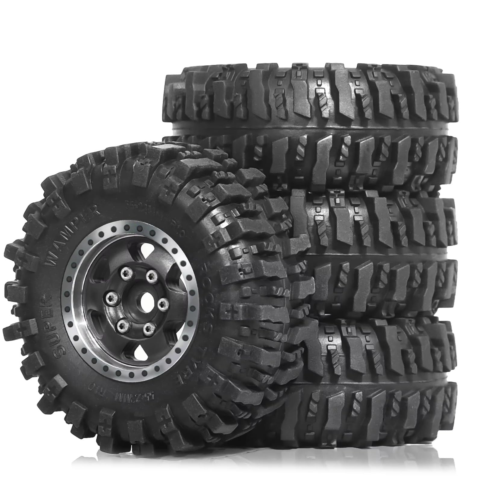 Neumático RC para Axial para SCX24 para FMS AX24 para FCX18 FCX24 para TRX4M 1/24 1/18 RC Crawler Neumáticos Y Llantas Beadlock para Coche 4 Piezas(Black)