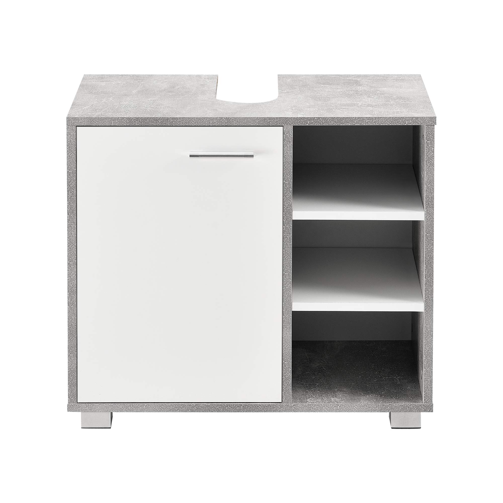 [en.casa] Mobile Sottolavabo da Terra Armadietto ad Anta e 3 Ripiani Regolabili in Altezza Mobiletto da Bagno Sotto Lavandino Ritaglio Sifone 56x60x31 cm - Effetto Cemento/Bianco