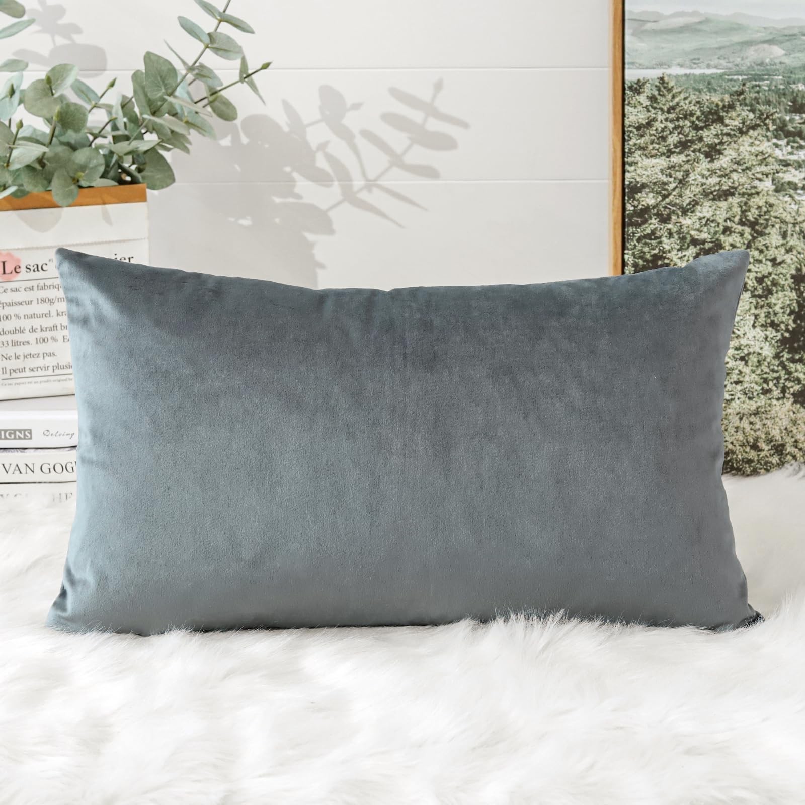 Artscope Luxury Velvet Cushion Covers Decorative Rectangle Pillowcases Soft Solid Cushion Cases for Couch Sofa Bedroom Car Decor 40x60cm Graphite Gray - Image 3
