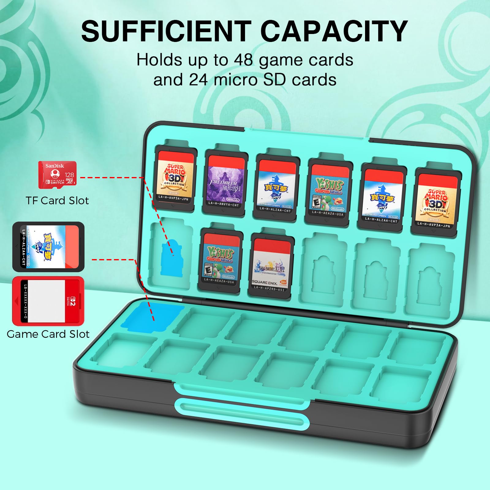 Switch Game Card Caja de Almacenamiento para Nintendo Switch/Switch OLED/Switch Lite, gradiente Color Lining Juegos Tarjetero con 48 Ranuras para Tarjetas de Juego y 24 Ranuras para