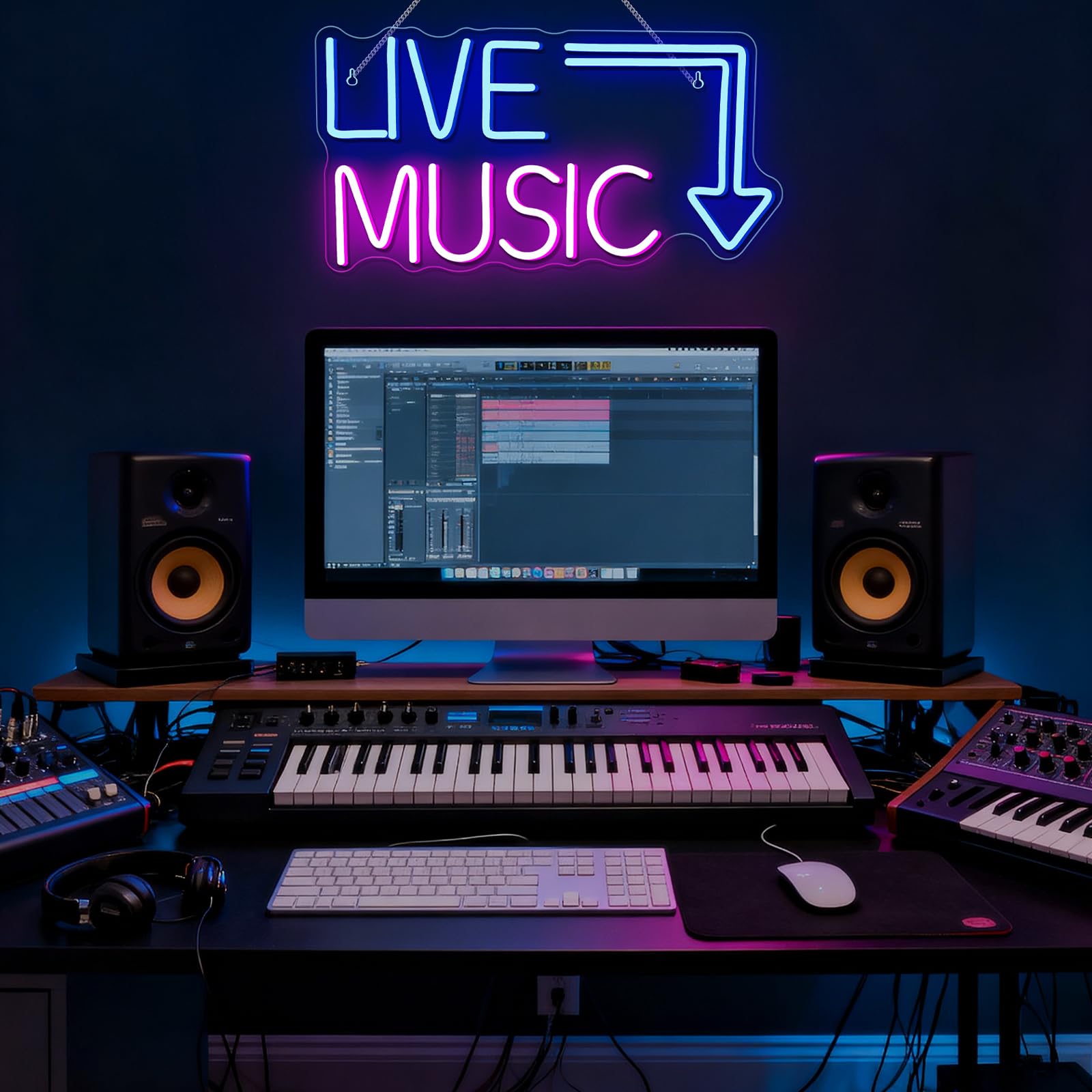 Letrero de neón con música en vivo, letras LED, Luz para barra de cerveza, decoración de pared del dormitorio y fiesta (rosa azul) - Acrílico