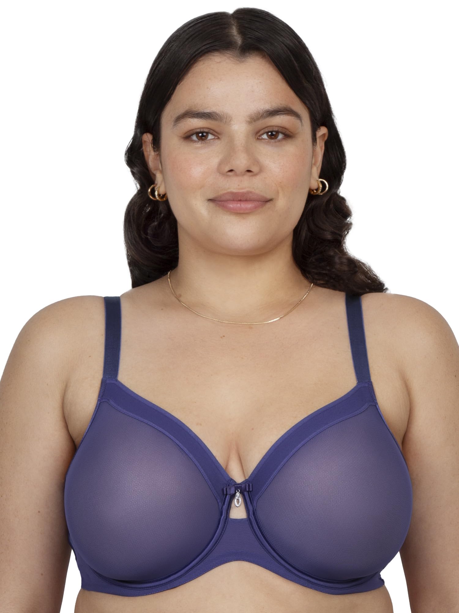 Curvy Couture Women's Plus Size Sheer Unlined Underwire Plunge, Vintage Blue, (40) 40C