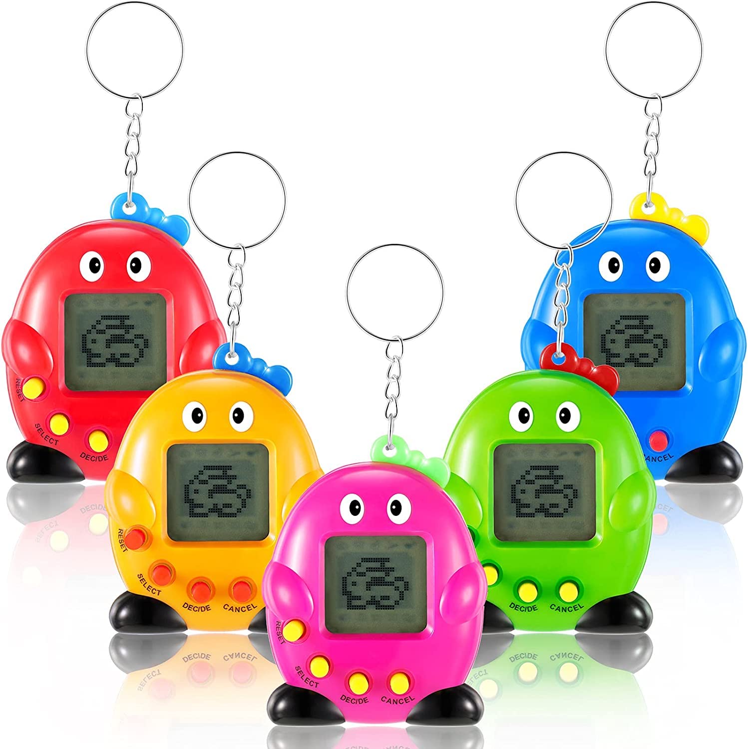 Excefore Virtual Electronic Digital Pet Keychain, 5 Pieces Game Digital Game Keychain Nostalgic Virtual Digital Pet Retro Handheld Electronic Game Machine with Keychain for Boys Girls