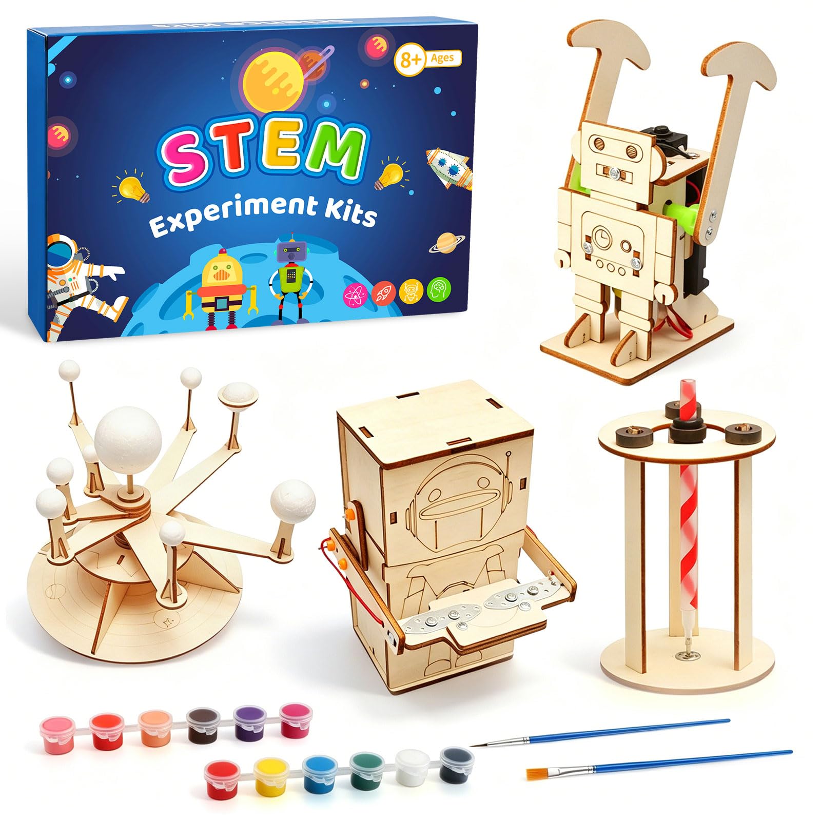 Experimentos para niños Set de 4, Kit de experimentos para niños de 8 a 14 años, Kit electrónico Stem DIY, Kit científico de Madera Puzzle 3D, Caja de experimentos Juguete Educativo Regalo para niños