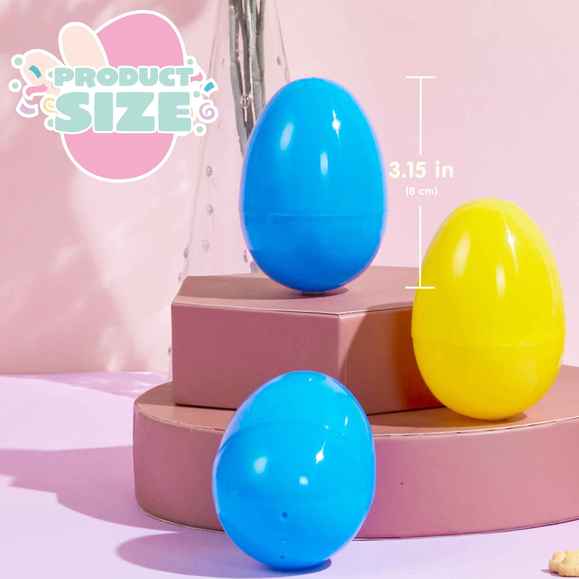 JOYIN 36 uova di Pasqua da 8 cm con nastro per appenderle, uova di plastica colorate vuote riempibili, gusci d'uovo luminosi per caccia di Pasqua, riempimenti per cesti, decorazioni per albero da