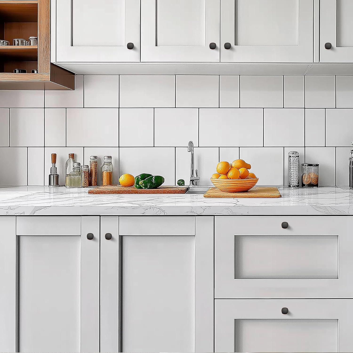 HOME EDIT Black Cabinet Knobs Single Hole Wide Base Square Kitchen Cabinet Pulls for Drawers 24 Pack