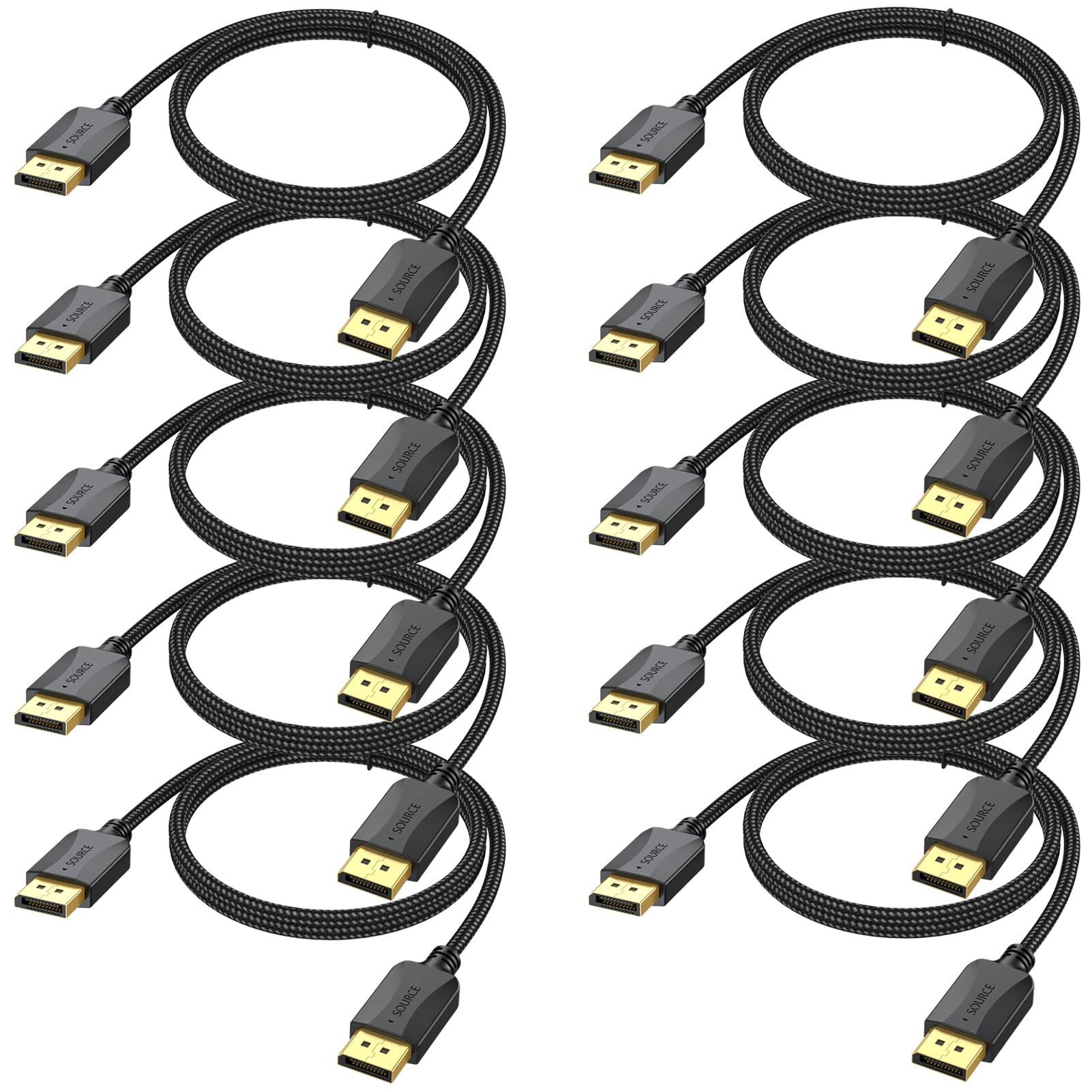 Lot de 10 câbles DisplayPort vers DisplayPort de 5,7 m, câble adaptateur fin DP mâle vers mâle 4K, 2K @ 165 Hz/144 Hz pour ordinateur, station d'accueil, moniteur et plus encore