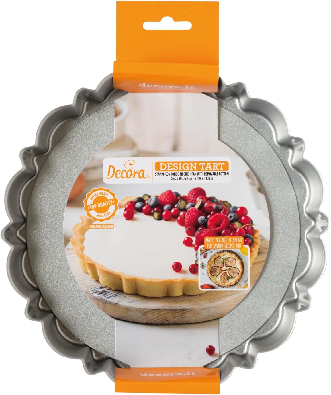 Decora 0075052 Non-Stick Steel Round Design Tart Pan 9.84" Diameter x 1.18" High with Loose Removable Bottom, for Easy Demolding, Professional Design Registered, Patented