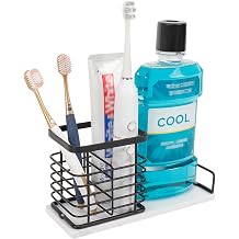 Toothbrush Holder, Luxurious Metal Toothbrush Toothpaste Holder with Marble Base for Bathroom, Multi-Slots Openwork Design, Bathroom Accessory for Storage and Organizer Large, Matte Black