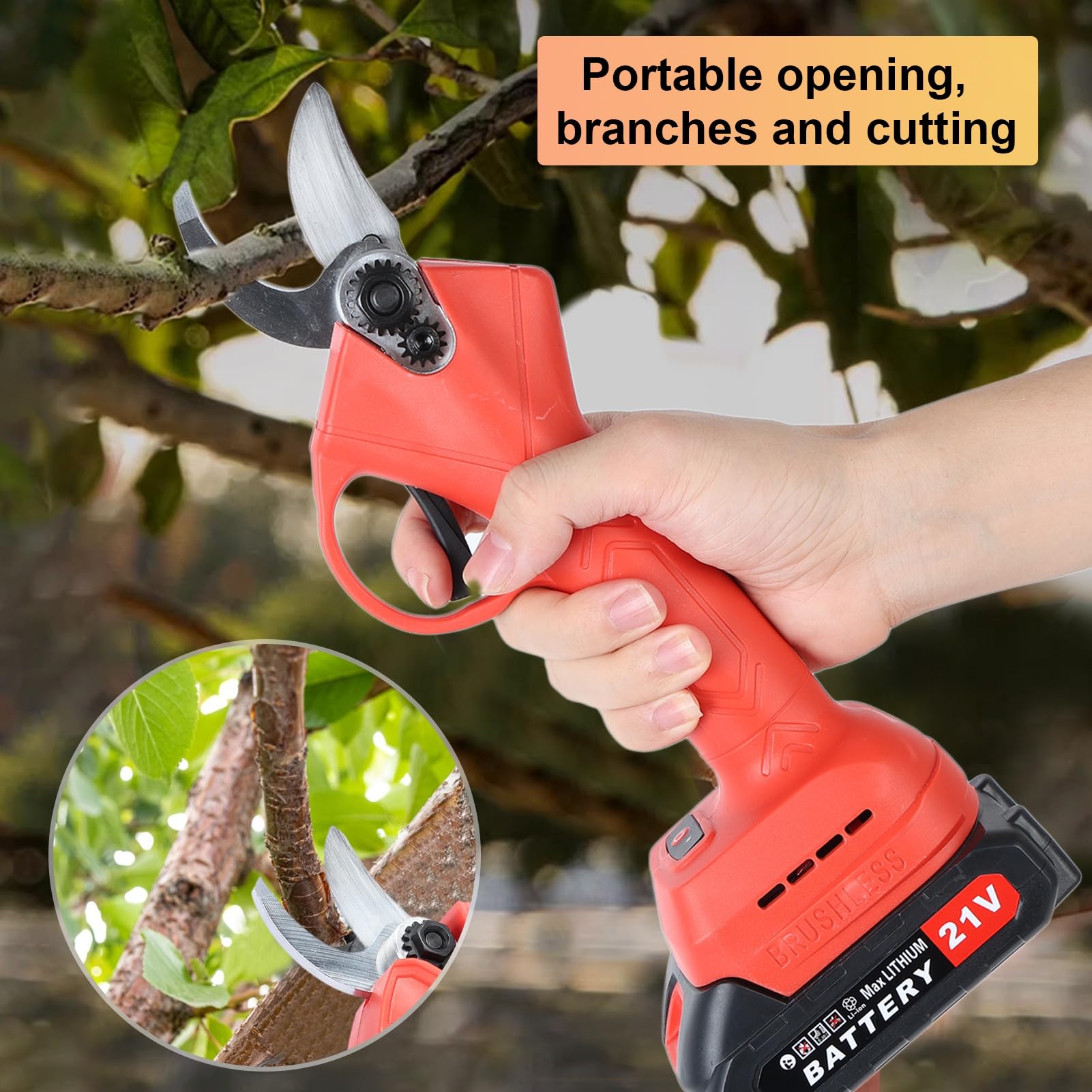 ohfruit Troncarami elettrico professionale senza fili, alimentato a batteria, potatore elettrico elettrico con diametro di taglio da 1 pollice e 2 batterie ricaricabili rosso