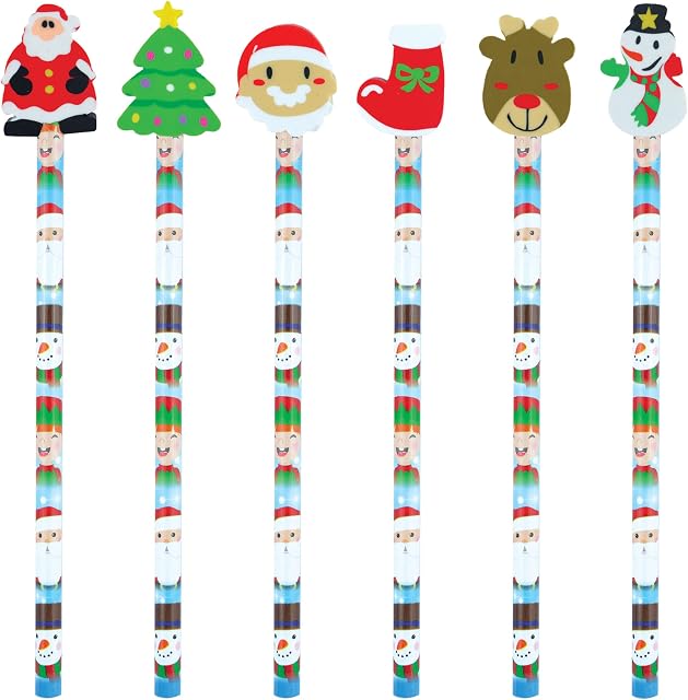 Christmas Pencil with Eraser - Pack of 24 (Assorted Designs and colours)