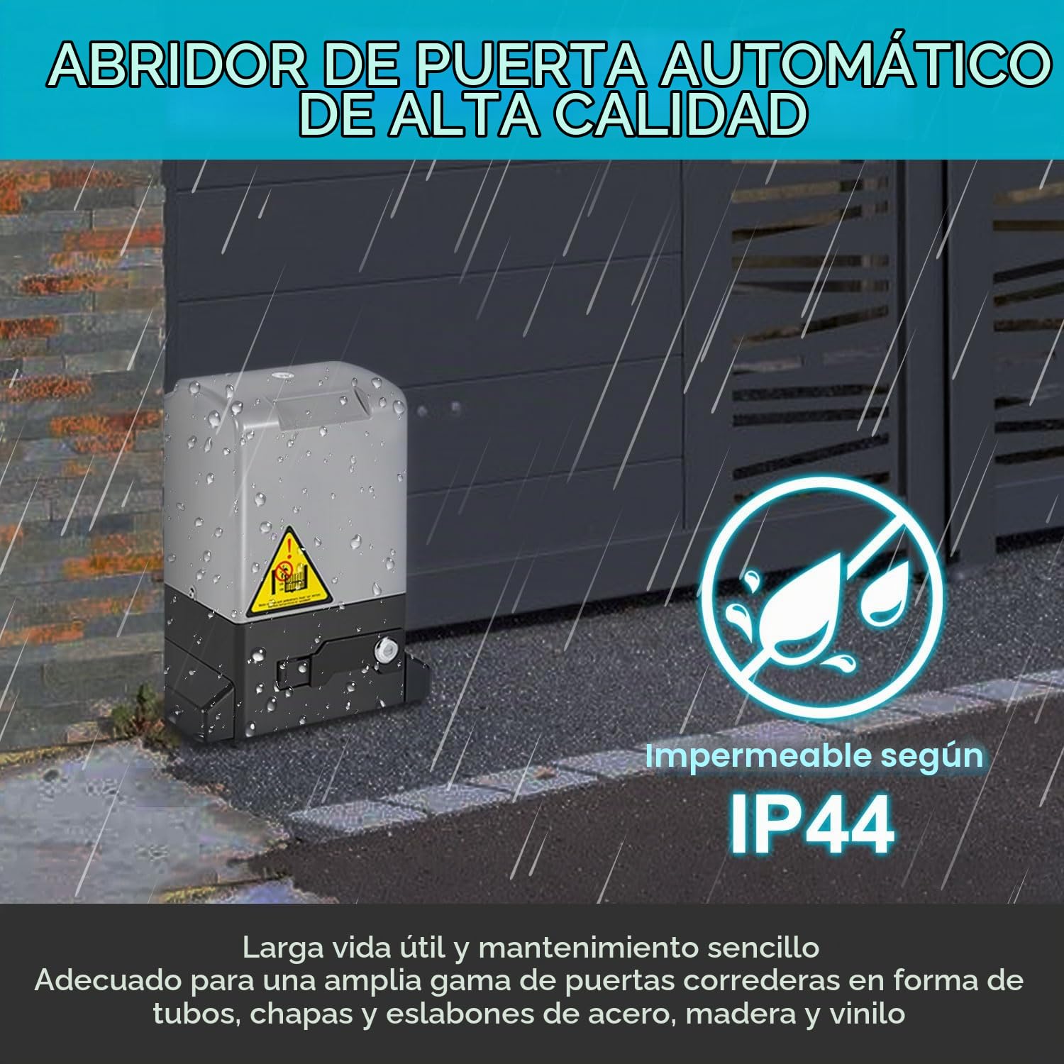 370W Motor Puerta Corredera 12M automatismo para cancelas batientes automatismo para puertas de garaje hasta 800 kg, Control Remoto 50 m, con 2 mandos a distancia