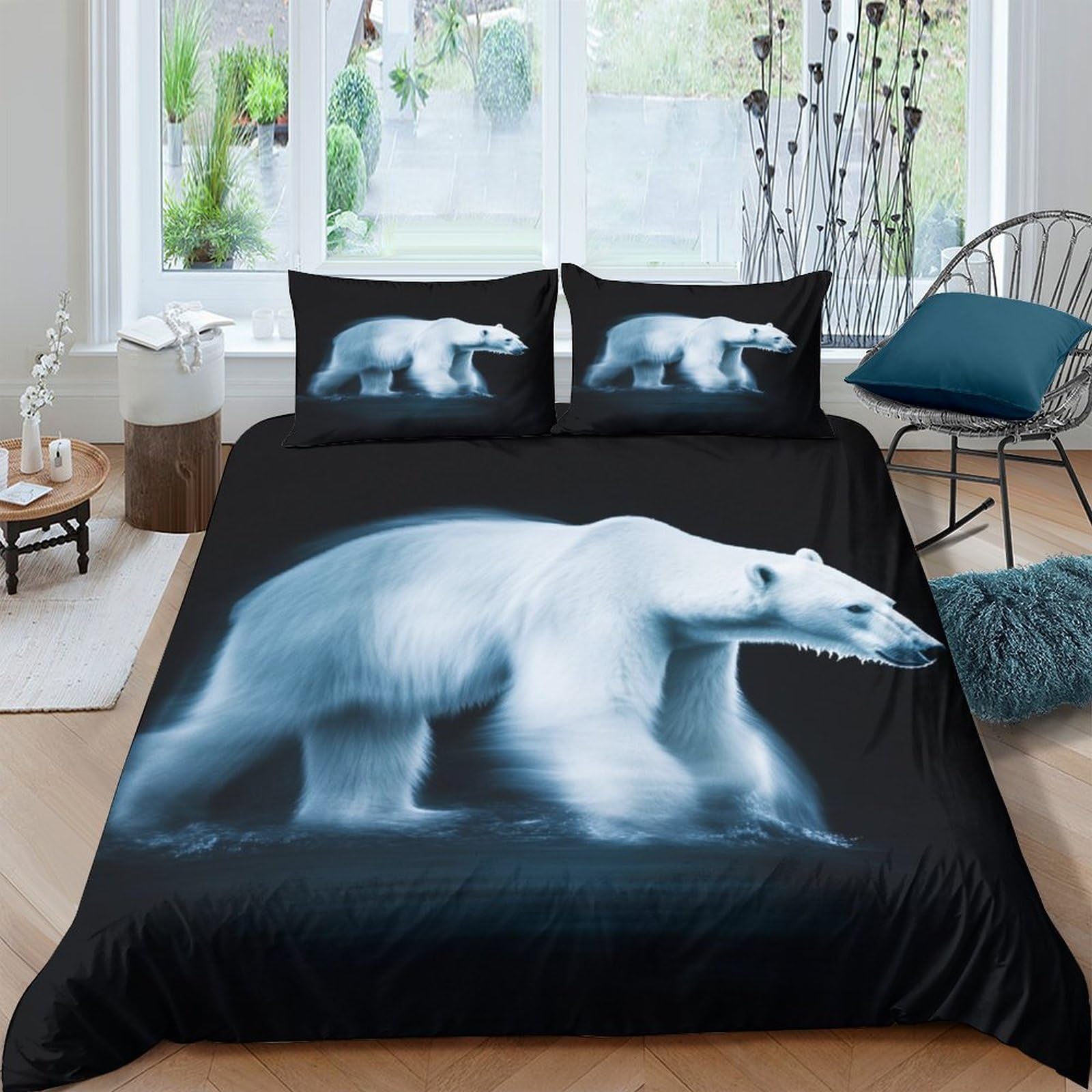 GPLZQXKJNH 3D Printed Polar Bear Duvet Cover Set Microfiber Soft Breathable Arctic Animal Quilt Cover with 2 Pillowcases for Bedroom Single（135x200cm）