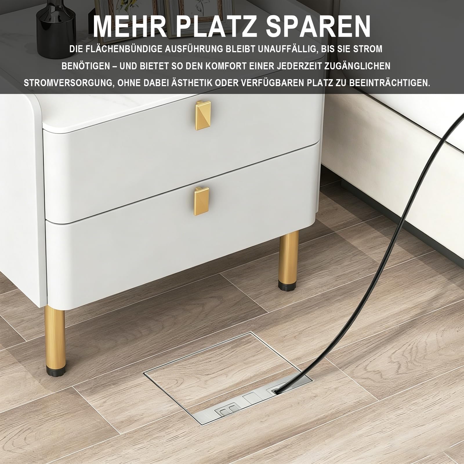 Versenkbare Bodensteckdose (20 x 13 x 6.5 cm)Einbausteckdose Bodensteckdose | Edelstahl Wasserdichte mit 3 Steckdosen 2 Netzwerkkabelanschlüsse für Küche Wohnzimmer Büro und geschützten Außenbereich