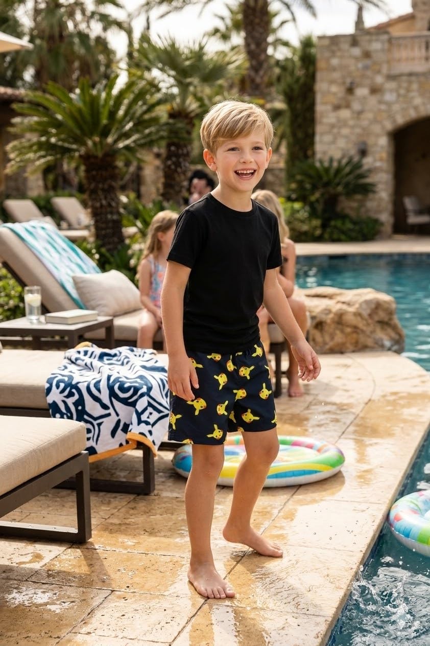 Pokémon, Short de Bain Garçon, Noir, Âge 3-12 Ans