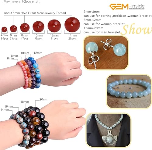 Miniatura 123 de GEM-Inside - Cuentas sueltas de piedra de lava negra natural de 0.315 in para hacer joyas, 15 pulgadas Cordierita de grado A