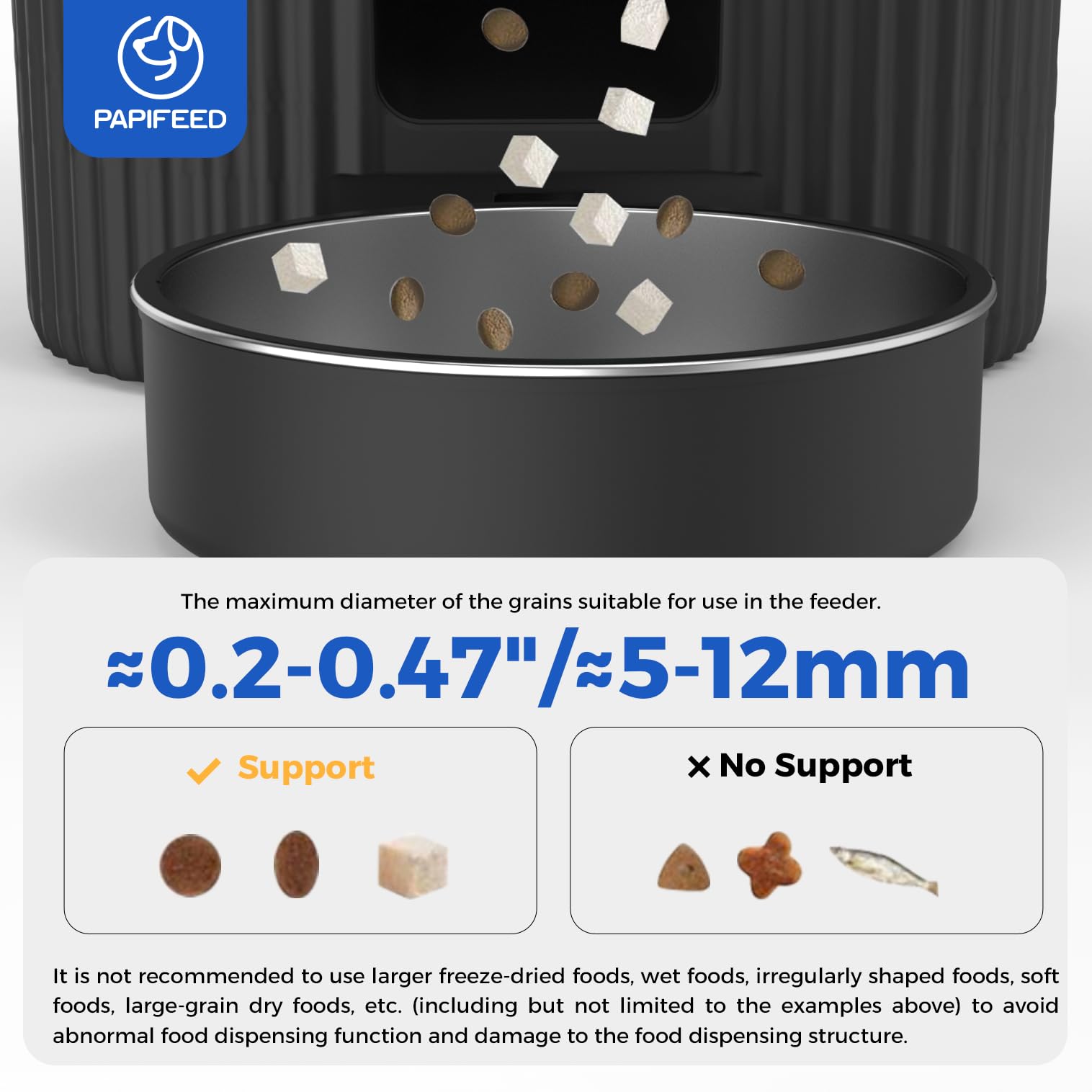 PAPIFEED Automatic Cat Feeder 3.5L/15 Cup 2.4G WiFi Pet Feeder for Dog Work with Alexa & Echo Timed Cat Food Dispenser for Remote Feeding with Stainless Steel Bowl up to 10 Meals Per Day with APP