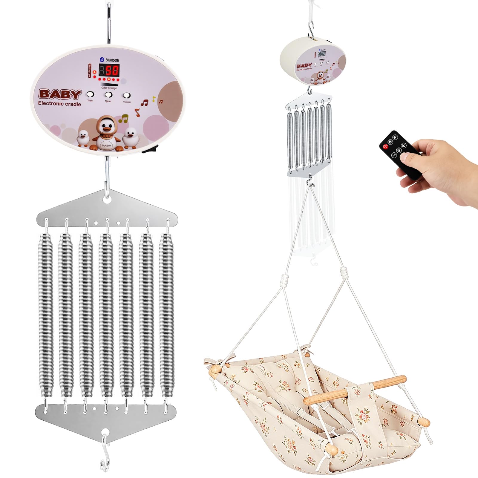 Regolatore Elettrico per Altalena per Neonati, Motore per Culla a Molla con capacità di carico di 20 kg, Controllo per sdraietta sospesa con Funzione Timer e Musica Regolabile(Rosa)