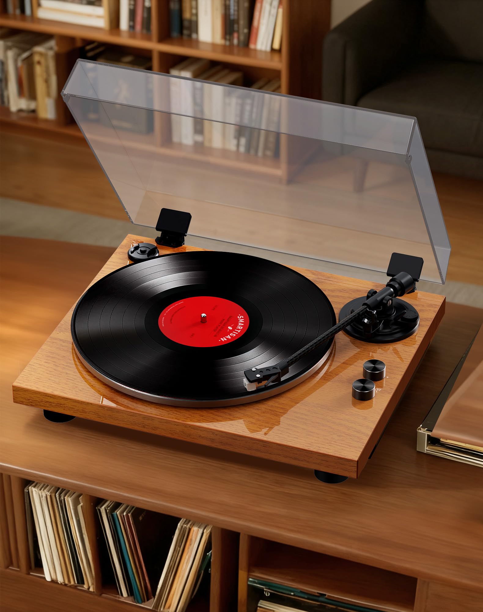 Tocadiscos Bluetooth con lápiz AT-3600L, velocidad ajustable (33 y 45 rpm) – Control antipatines y regulación de tono para un sonido equilibrado y detallado de grano de madera