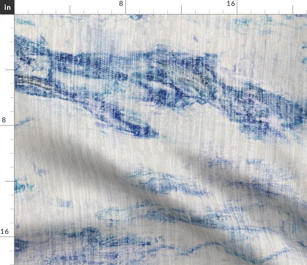 Spoonflower Fabric - Ocean Waves Abstract Marble Coastal Nautical Landscape Painting Printed on Petal Cotton Fabric Fat Quarter - Sewing Quilting Apparel Crafts Decor