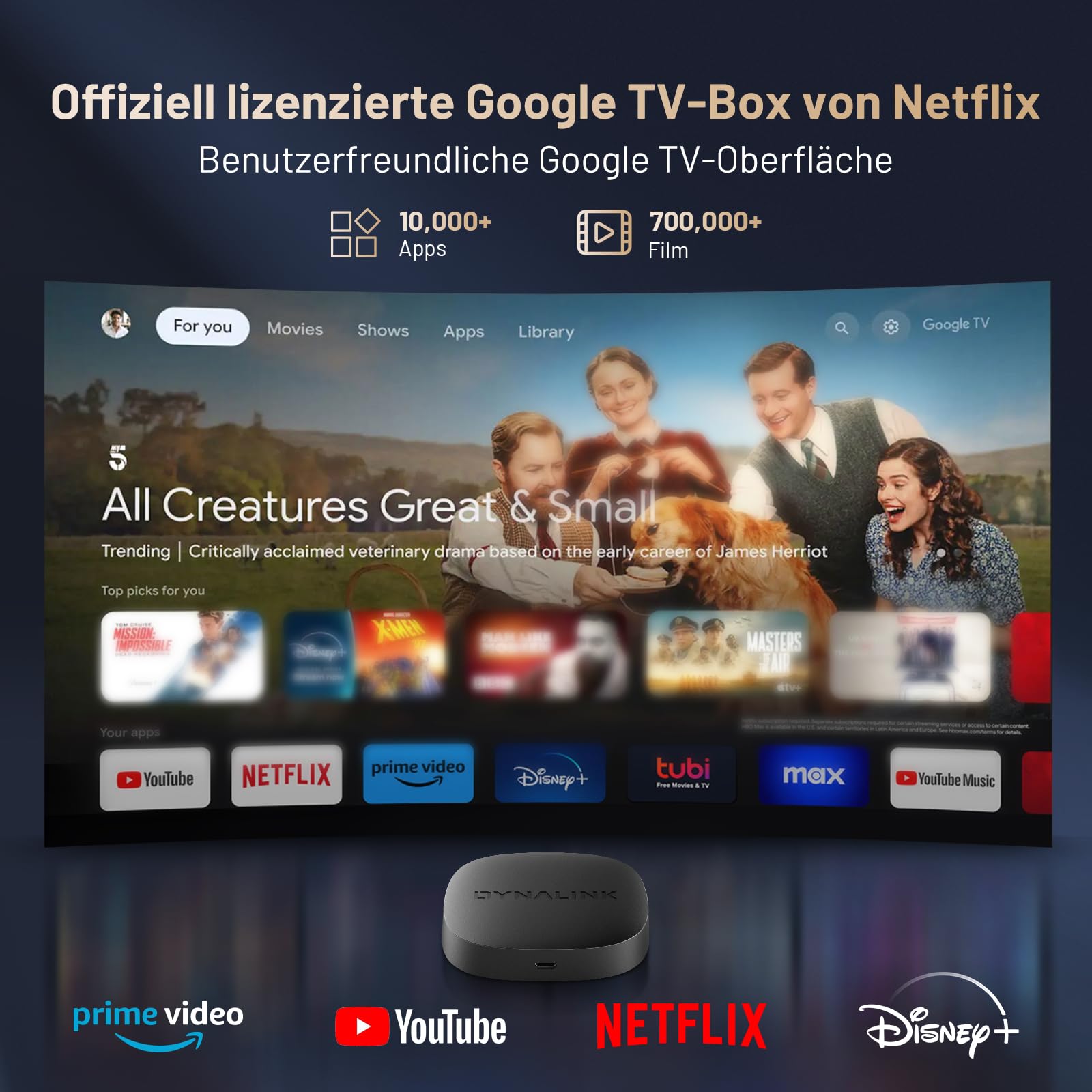 Google TV Box - 4K Smart TV Box HDR10+ UHD, Dolby Audio, Unterstützung Google/Netflix Zertifiziert, AV1, 2GB+16GB, 2.4G+5G WiFi, BT5.0, Streaming Media Player, Sprachassistent, Screen Mirror