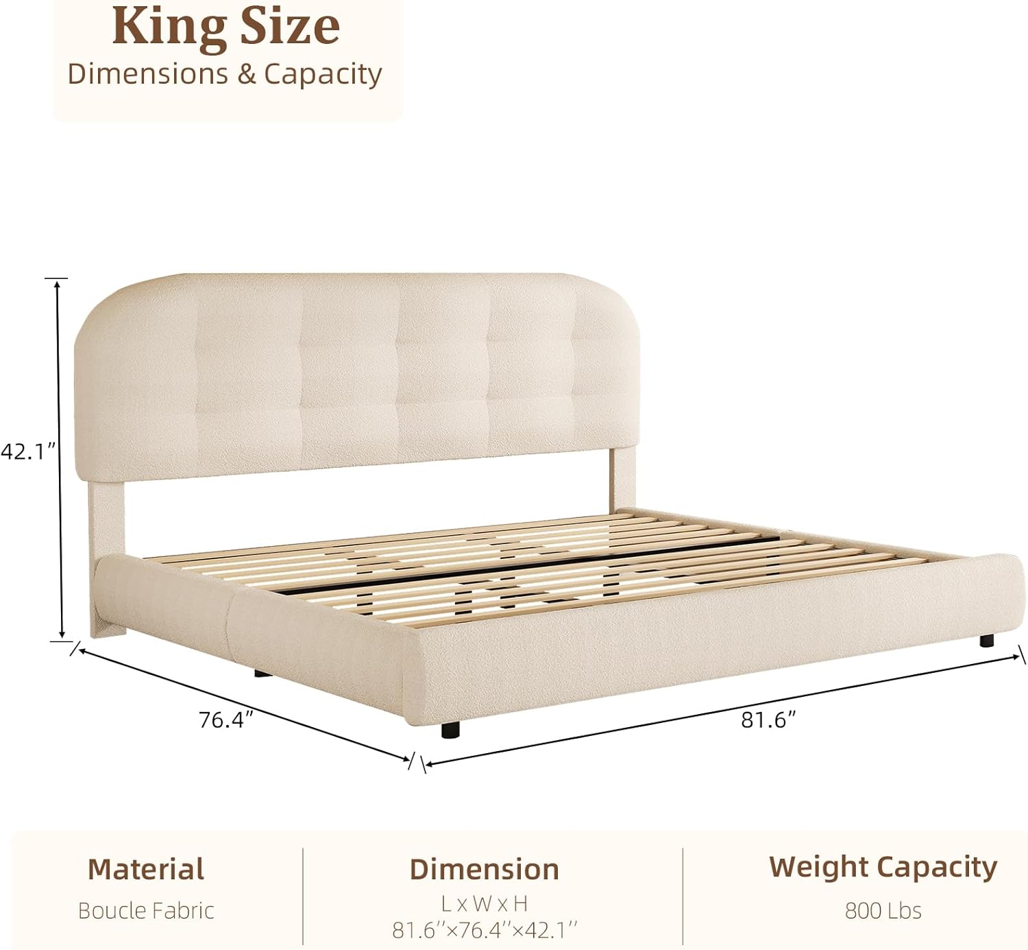 BarnFurin King Size Bed Frame, Boucle Upholstered Platform Bed with Headboard, Cloud Bed Frame, Soft Rounded Corners, No Box Spring Required, Easy Assembly, Cream