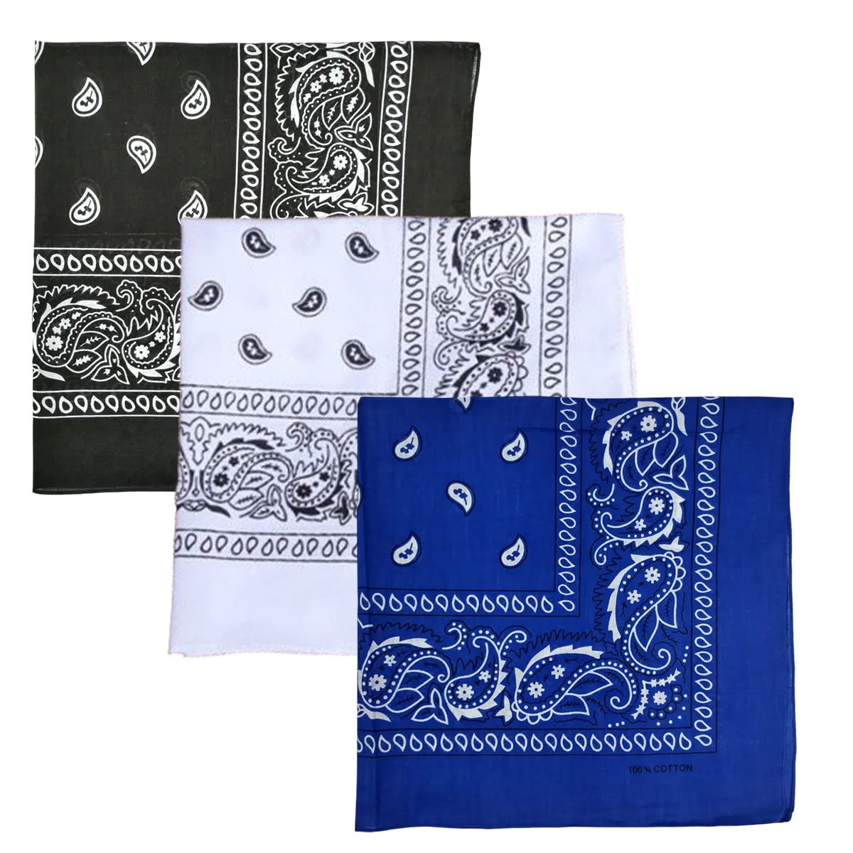 iPEAK Bandana 3 Pack Multi-Purpose Cotton Paisley Bandanas Scarf Headband Face Mask Neckerchief Handkerchief union jack Camouflage For Men Women Kids (Black Blue White)