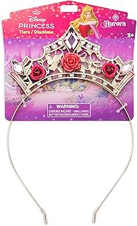 Official Aurora Tiara for Kids, Sleeping Beauty, Costume Accessory with Gold Finish, Pink Roses and Rhinestones