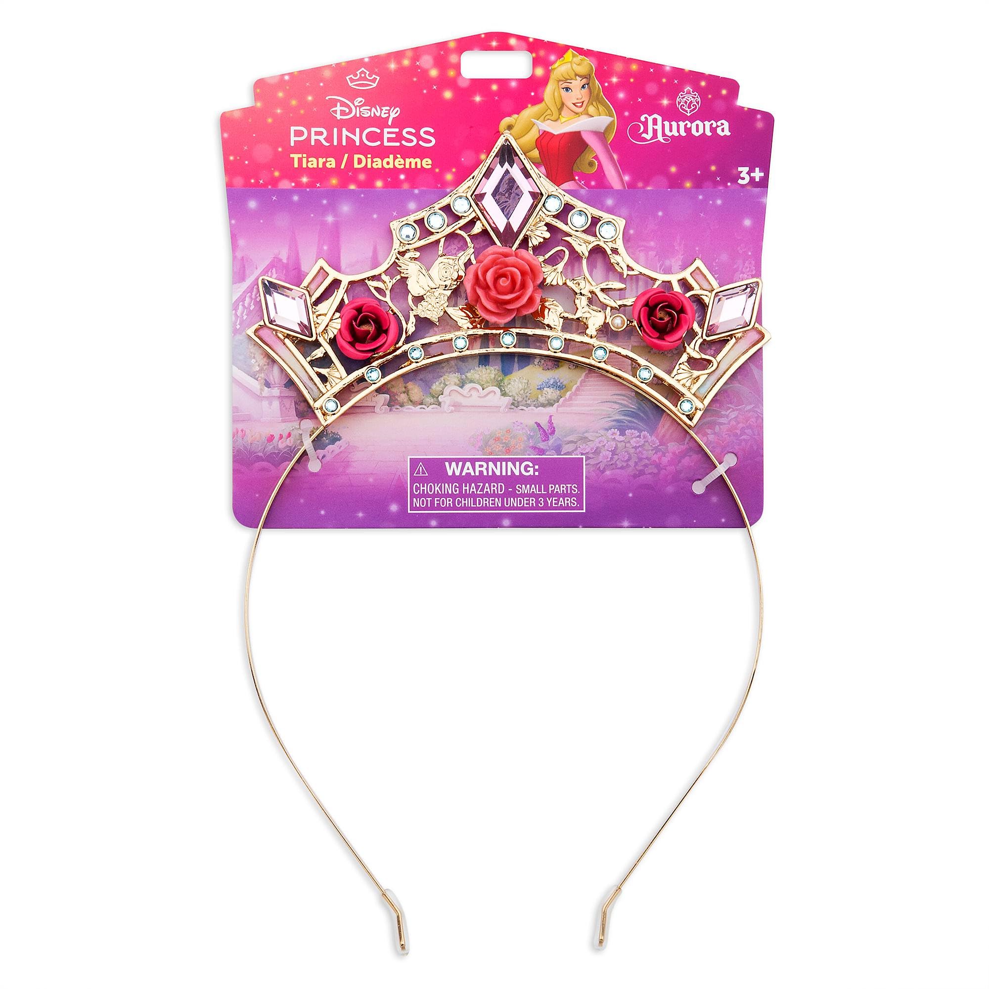Disney Store Official Tiara Bimbi Aurora, La Bella Addormentata nel Bosco, Accessorio per Costume con Finitura Dorata, Rose Rosa e Strass