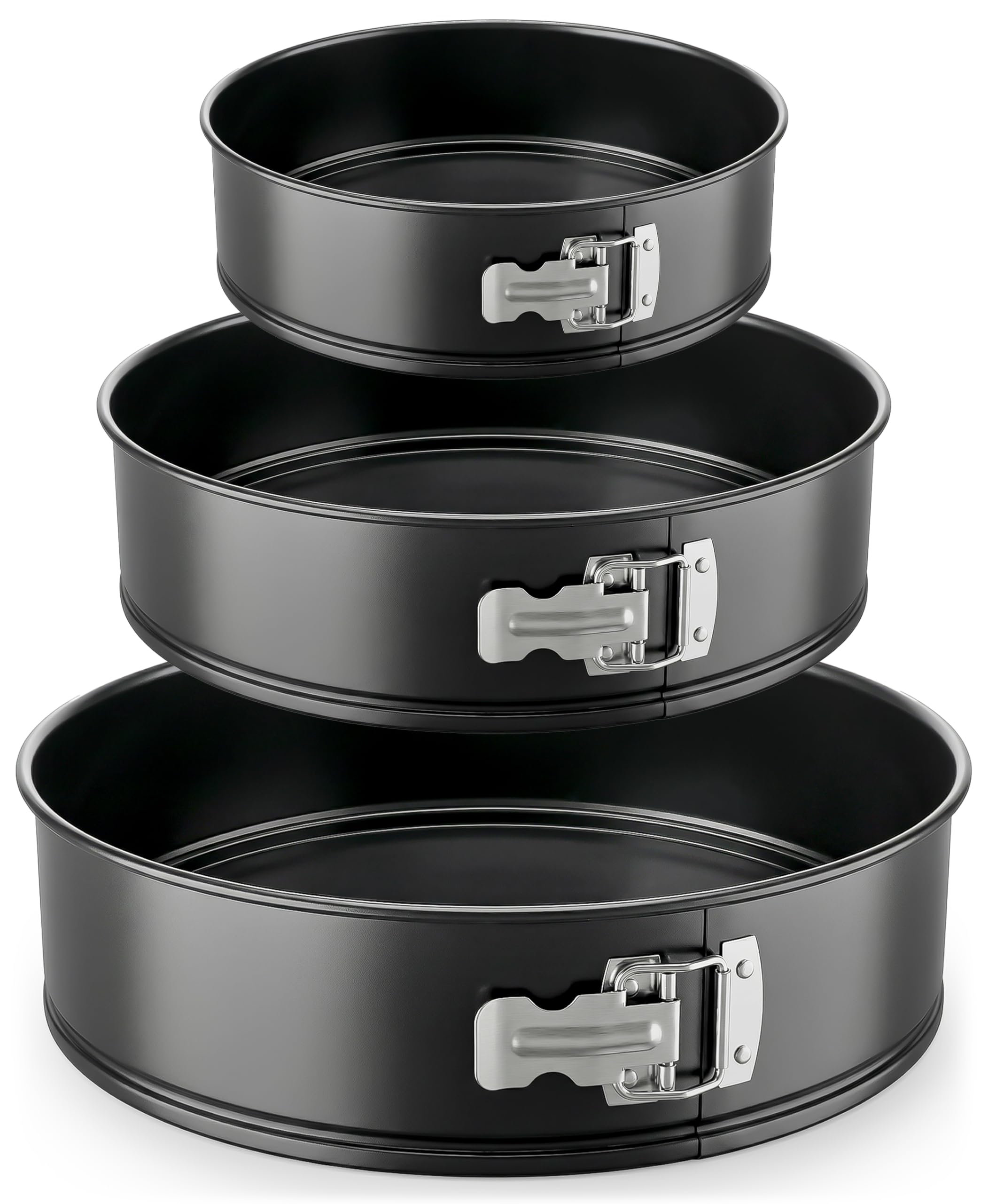 Nutrichef 3-Piece Nonstick Springform Pan Set - Premium Carbon Steel Cheesecake Pans with Stainless Steel Clasp