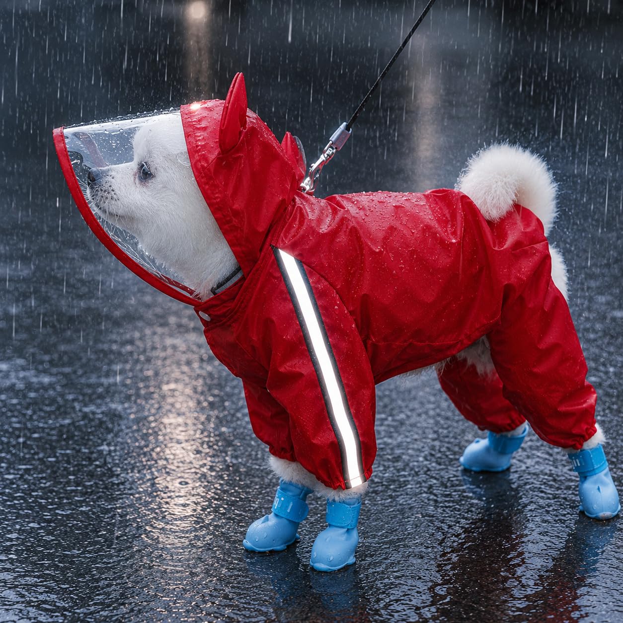 Dog Raincoats Rain Snow Coats Waterproof Clothing (4 Four Legs) Raincoat Full Cover Dogs Hooded Transparent (with Decorative Hooded Ears) (Red, 16,) 3