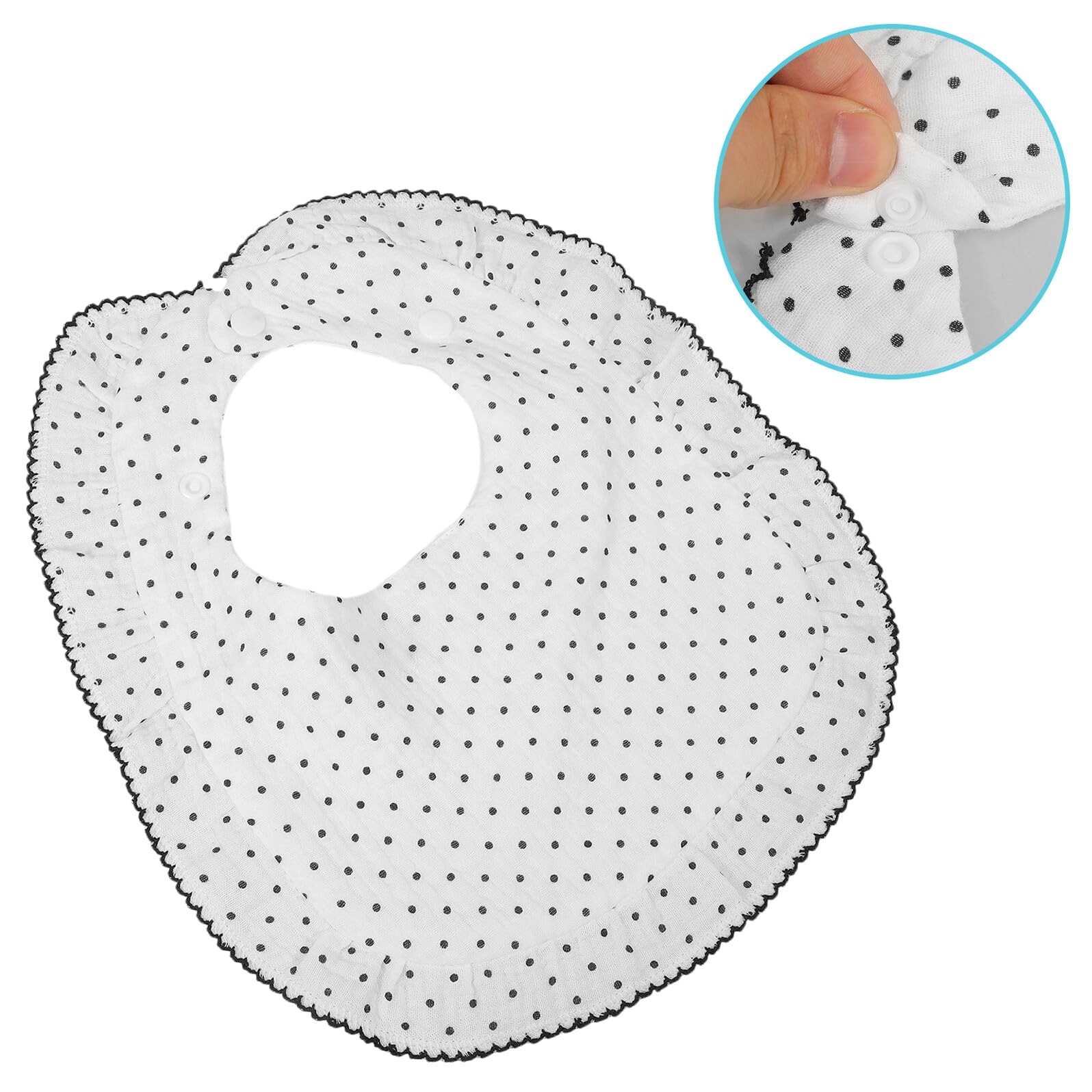 Bavoir Coton Doux à Pression Protection Anti-bave et Salive Né Fille Motif Pois Blancs avec Broderie Confortable et Ajustable