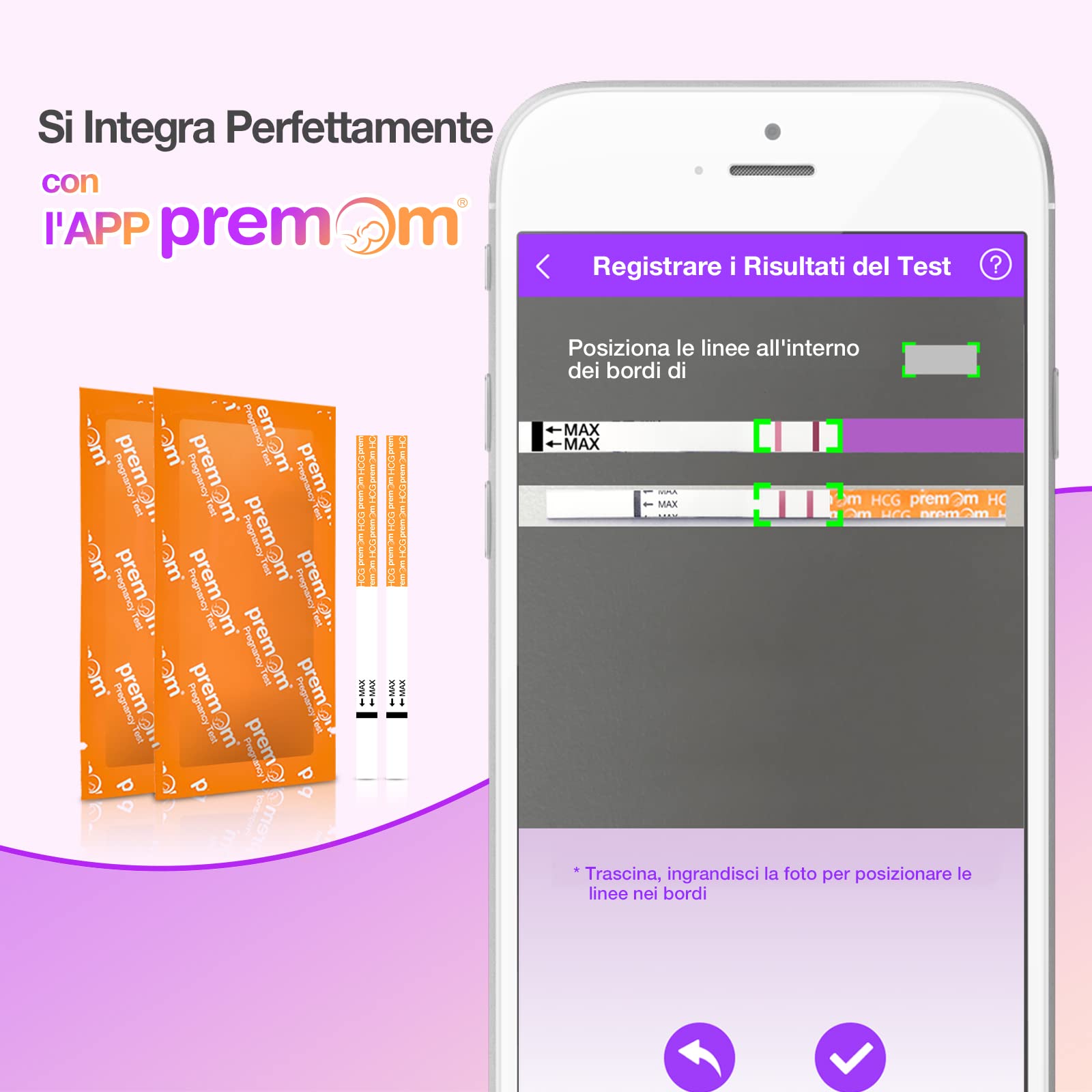 20 x Test di Gravidanza Precoce Ultra Sensibile: Premom Test Gravidanza 10mIU/ml Rilevamento Rapido & Risultato Rapido con l'APP Premom Italiana - Risultati Accurati e Affidabili