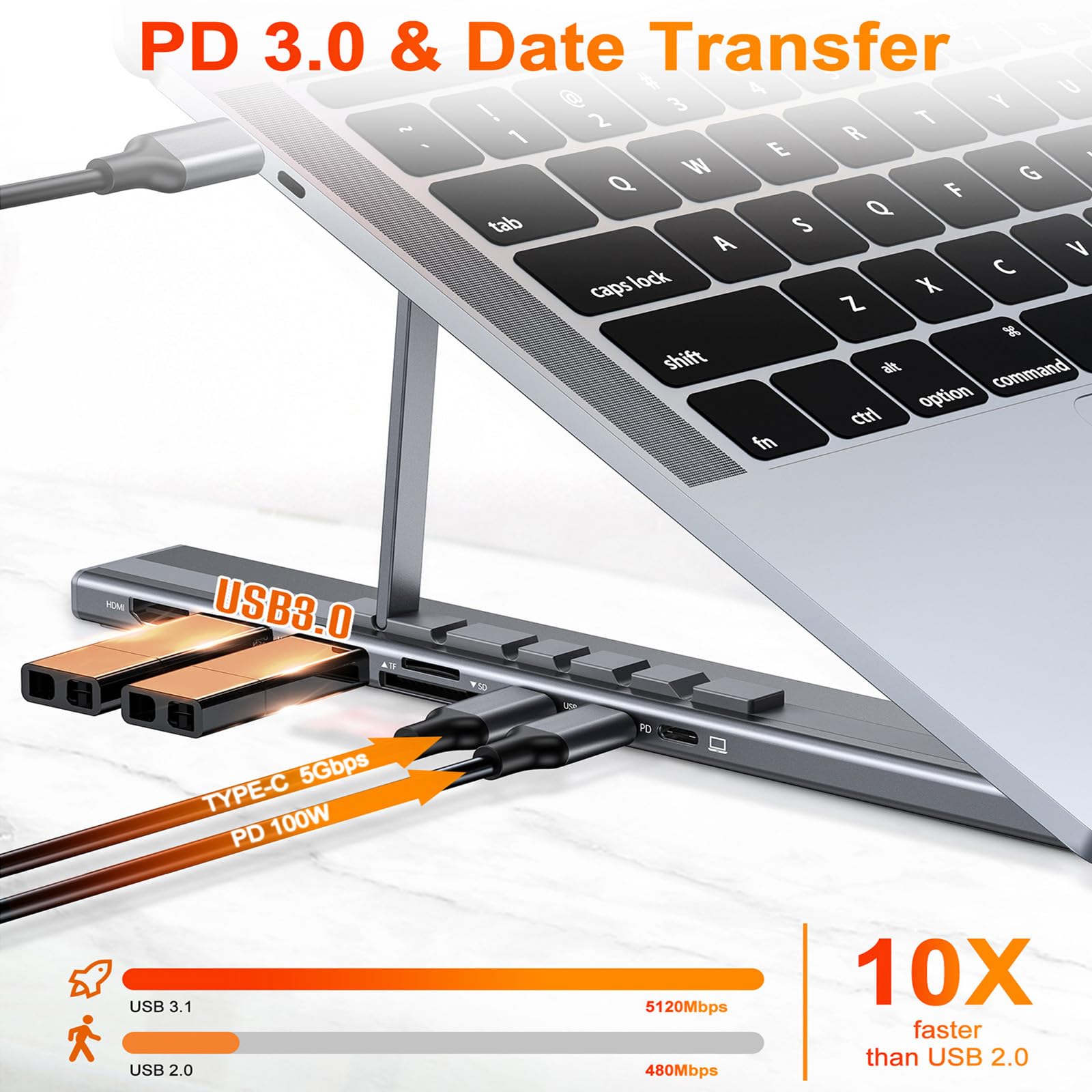 Stacja dokująca USB-C stojak na laptopa, 8 w 1, koncentrator USB C, składany stojak na tablet z 4K HDMI, USB 3.0, PD 100 W, karta SD/TF, uniwersalna stacja dokująca do MacBooka/MacBooka Pro