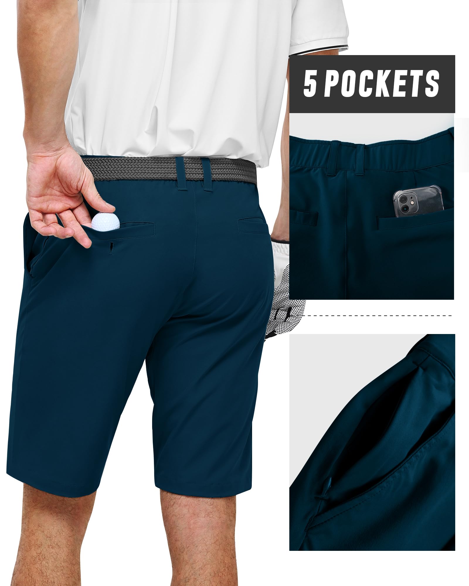 33,000ft Short de Golf pour Homme, Short de Randonnée pour L'extérieur, Protection Solaire UPF 50+, Short Décontracté Lléger et Respirant