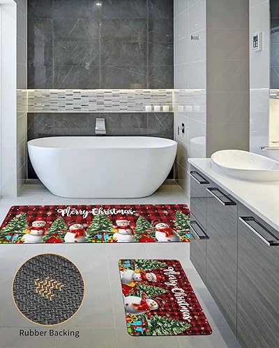 Miniatura 5 de Tapete de baño de muñeco de nieve a cuadros rojos para bañera, antideslizante, de secado rápido y absorbente, tierra de diatomeas para fregadero de