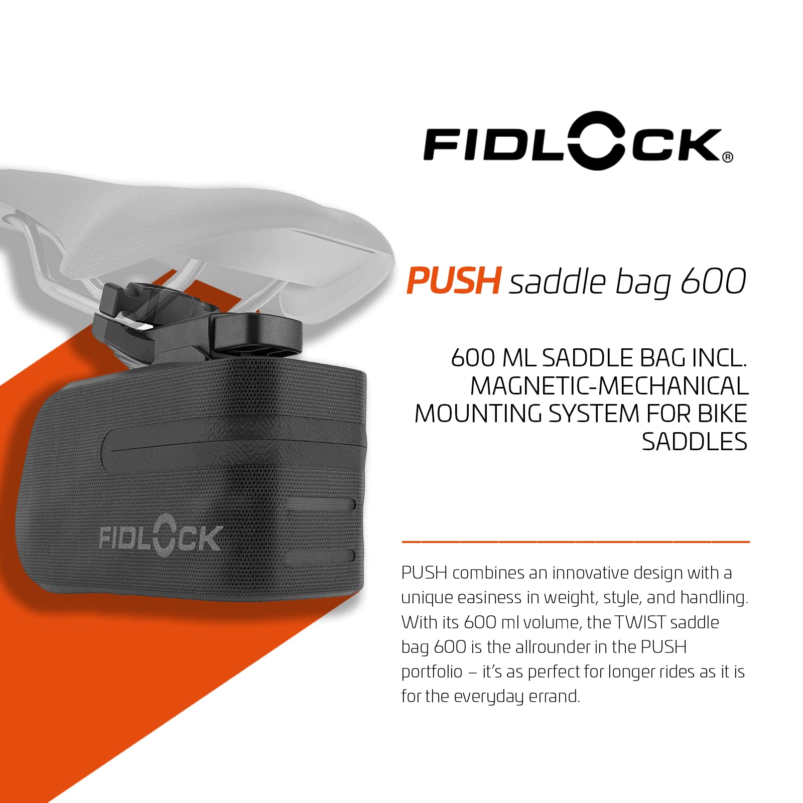 FIDLOCK Push Bag 600 Incl.Push Saddle Base Black BIDONES Y PORTABIDONES, Adultos Unisex, Negro, ESTANDAR
