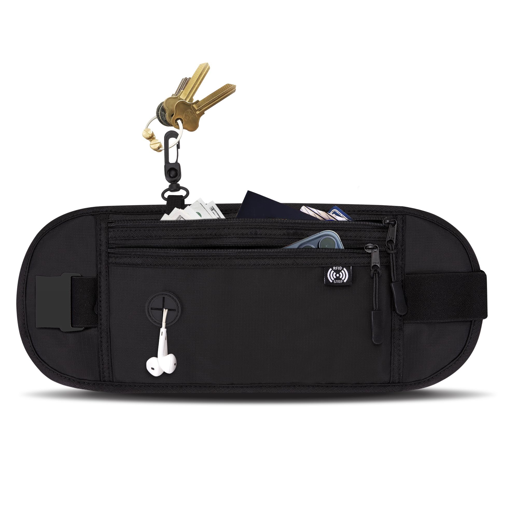 NALACAL Travel Money Belt Under Clothes, RFID Slim Passport Holder Men/Women Travel Wallet Hidden Pouch To Protect Credit Cards, Passports And Documents, Anti Theft Travel Hidden (Black,14'')