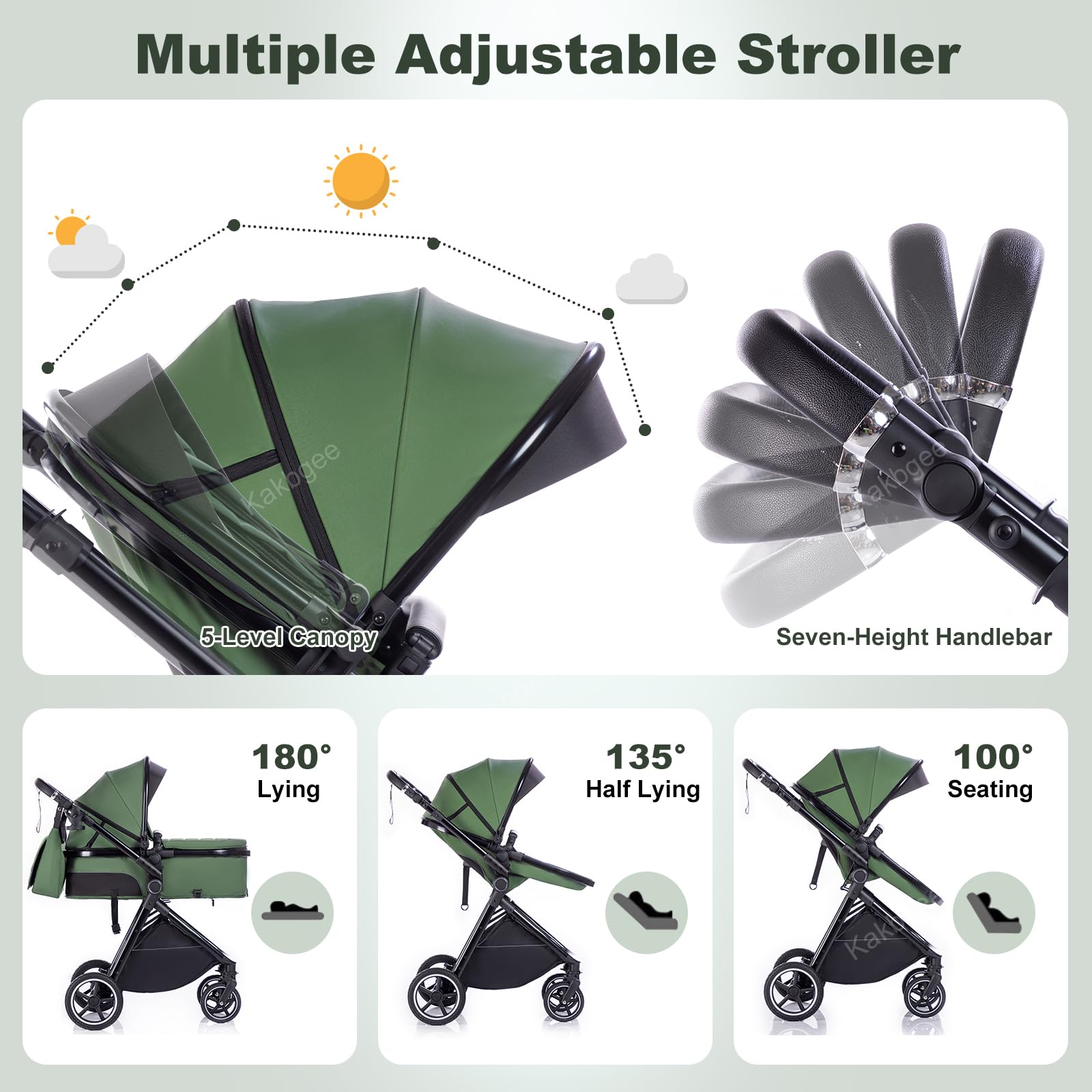 Cochecito 3 en 1 con Silla de Coche, Carrito bebé Plegable, Manillar 7 Alturas, Suspensión 4 Ruedas, Funda de Lluvia y Mosquitera, Sistema de Viaje para Recién Nacidos 0-3 Años (15kg)