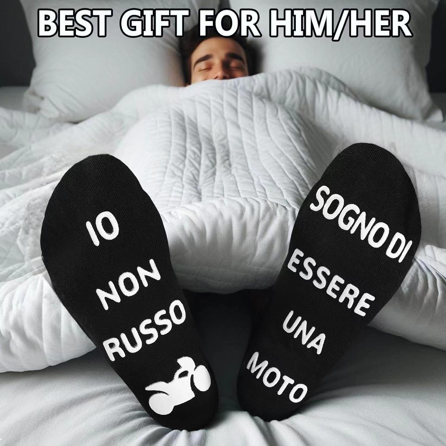 BISOUSOX Regalo per Padre Nonno 1 Paio Calzini Divertenti da Uomo Taglia 40-46 Regalo per la Festa del Papà Gli Amanti Della Moto Compleanno Uomo Cotone Calzini Strani e Divertenti Uomo Regalo